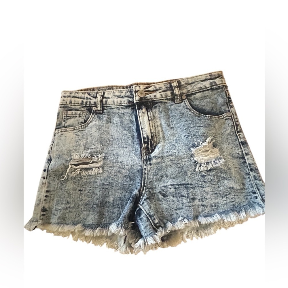 GOGO Jeans Acid Wash Distressed High Rise Frayed Denim Shorts Y2K Grunge Size 8